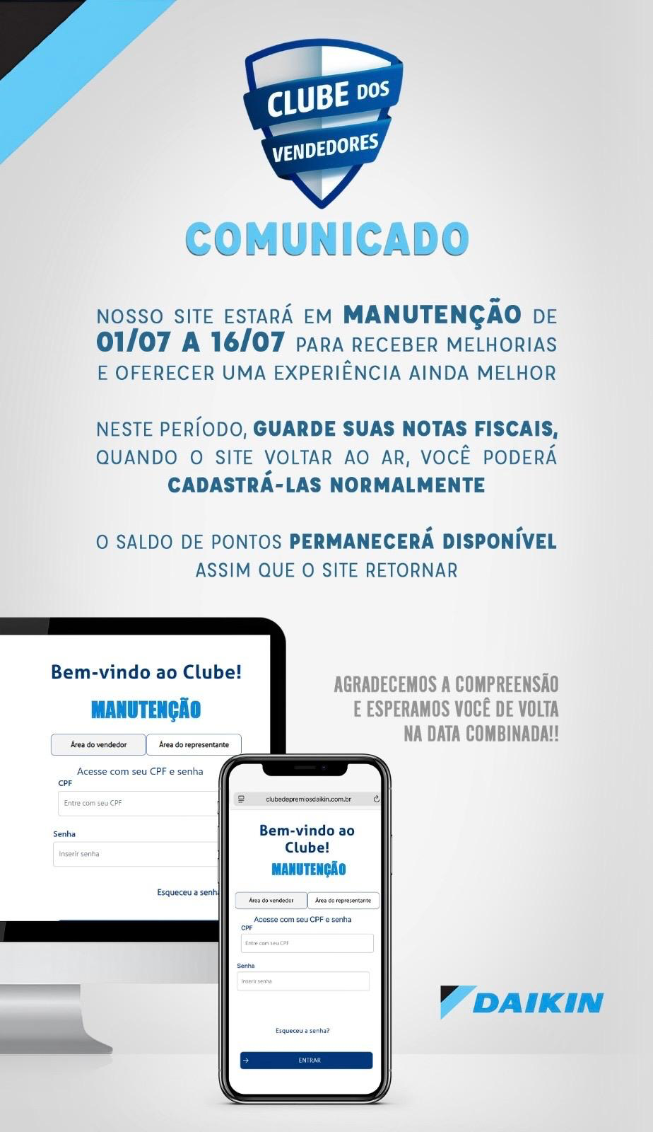 Comunicado - Site em Manutenção